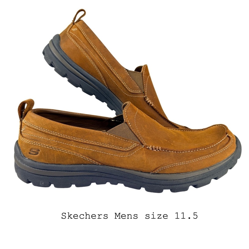 Skechers Mens Relaxed Fit Memory Foam Brown Leather Slip‎ On Loafers 63697 11.5